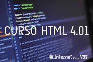 Fondo: computadora con código. Frente: leyenda Curso de HTML 4.01