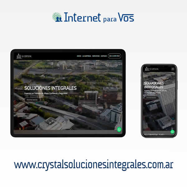 sitio web para Crystal Soluciones Integrales, vista del sitio en formato tablet, celular