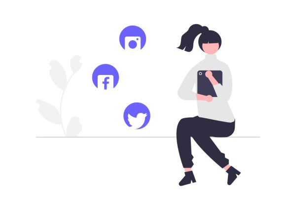 ilustración: mujer con tablet redes sociales