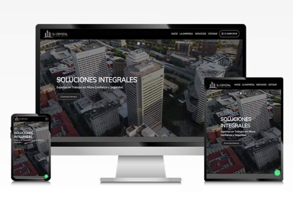 sitio web para Crystal Soluciones integrales, vista del sitio en formato escritorio, tablet, celular