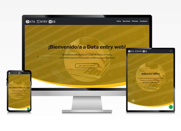 sitio web para Data entry web, vista del sitio en formato escritorio, tablet, celular