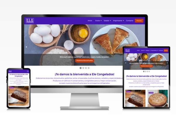sitio web para Ele Congelados, vista del sitio en formato escritorio, tablet, celular