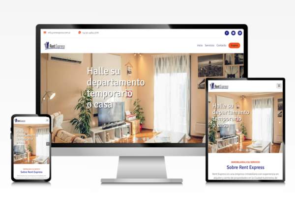 sitio web para Rent Express, vista del sitio en formato escritorio, tablet, celular