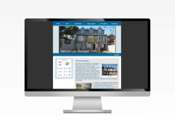 sitio web para Triplex Las Toninas, vista del sitio en formato escritorio, tablet, celular