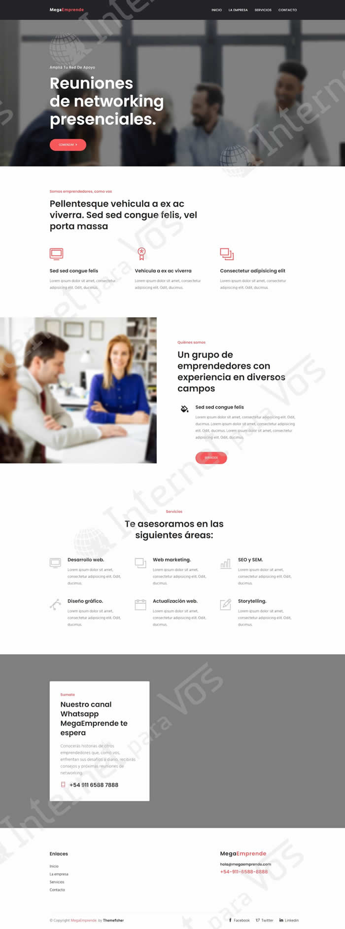 Sitio eventos, 4 secciones responsive. Vista completa