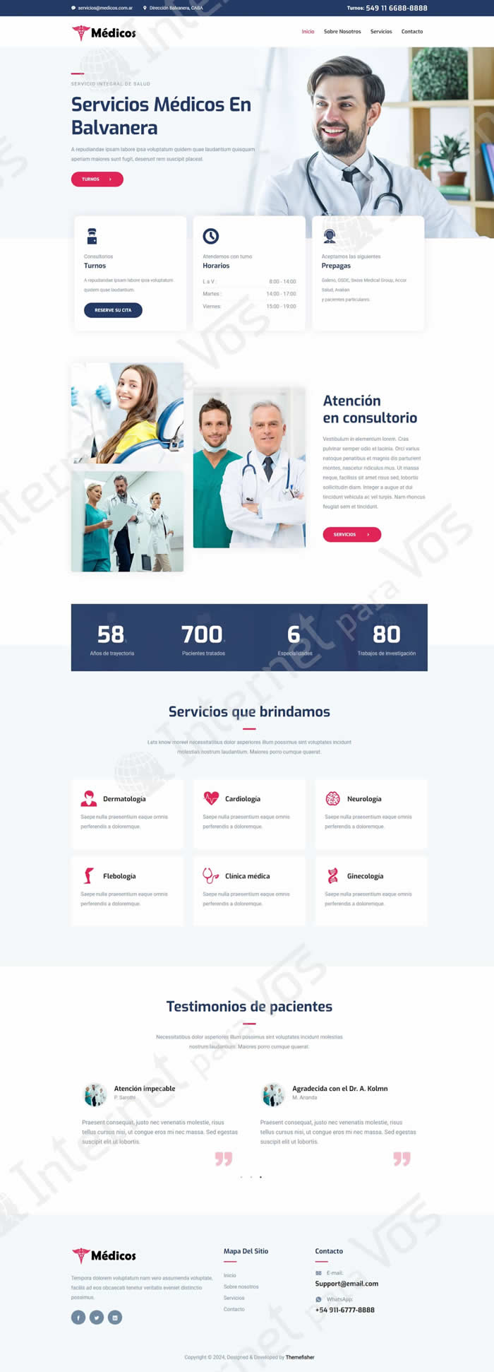 Sitio consultorios médicos, 4 secciones responsive. Vista completa