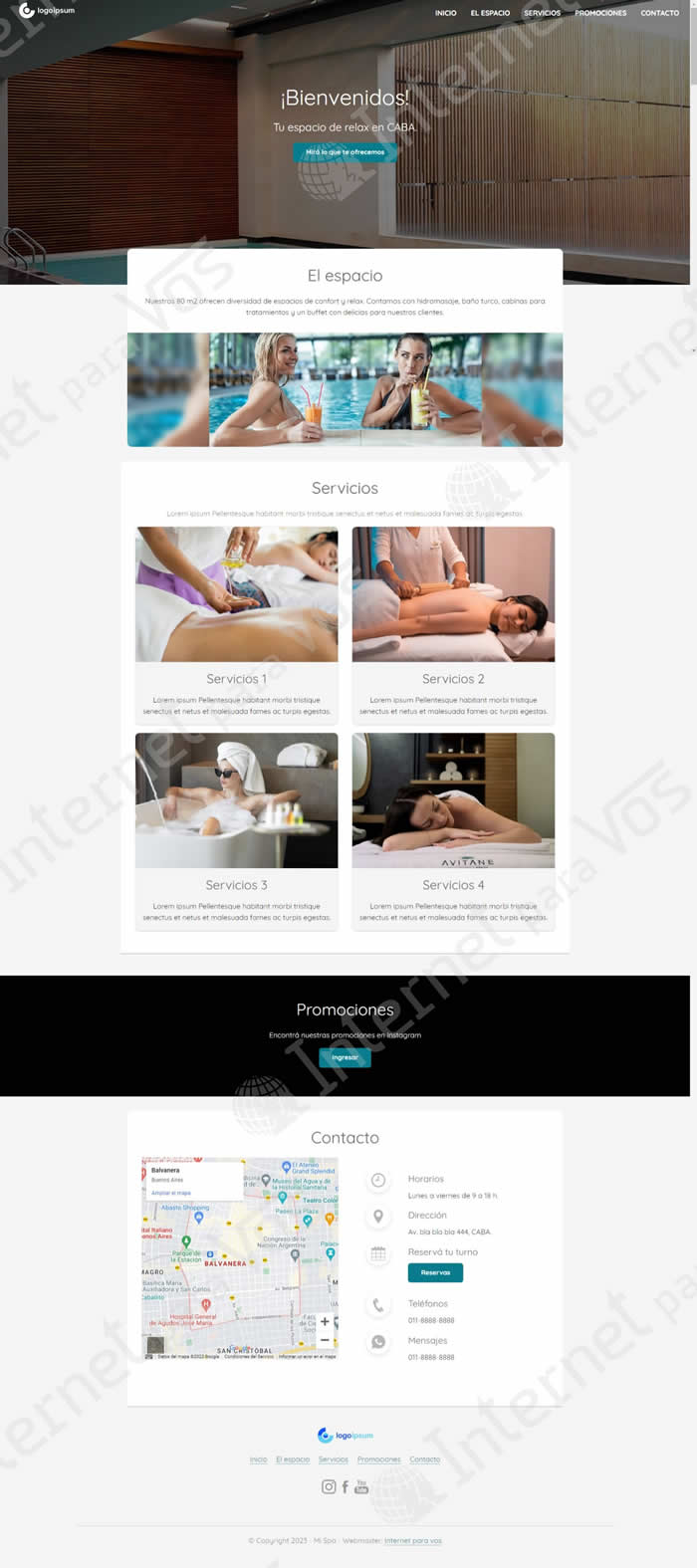 Sitio SPA servicios de belleza de 4 secciones responsive. Vista completa