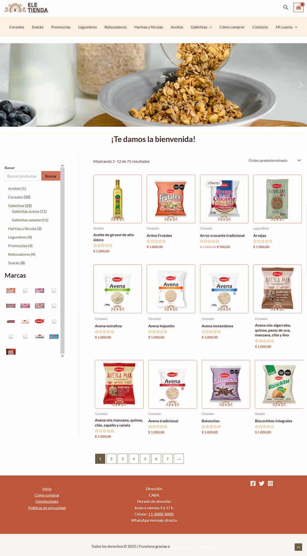 plantilla 1 plan diseño tienda on-line en WordPress/WooCommerce dietética